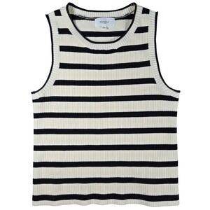 Weekend Los Angeles Ivory Black Striped Ribbed Knit Tank Top Small T2482SWDG